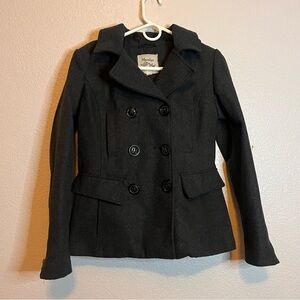 Maralyn & Me Pea Coat Double Breast Button  Gray w/ Hood Coat Women's Small